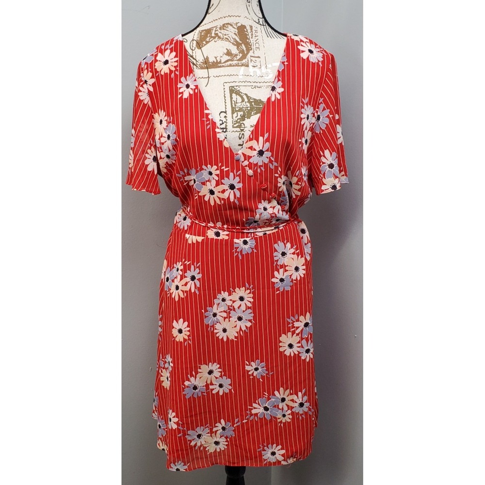 Madewell Button-Wrap Dress Womens 12 Floral Daisy Society Print Tie Waist V-Neck